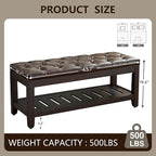LOULENS 44'' PU Storage Bench, End of Bed Bench, Dark Brown | Solid Wood Frame - Image 3