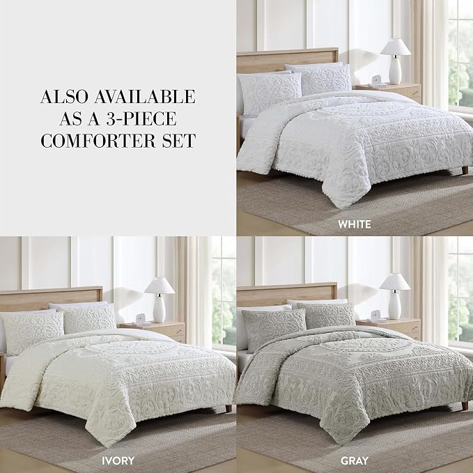 Beatrice Home Fashions Medallion Standard Cotton Chenille Sham, cozy plush 100% - Image 4