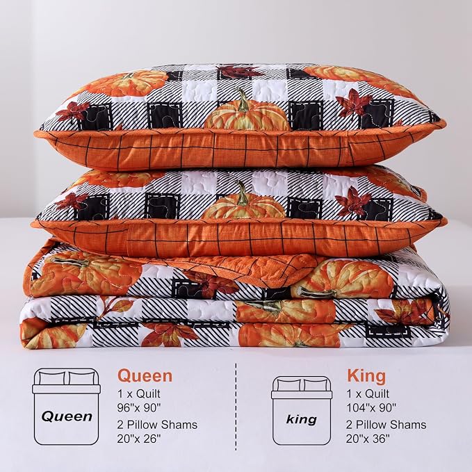 Anibedding Fall Patchwork Quilt Queen Size, Soft Pumpkins Maple Leaves Themed - Image 7