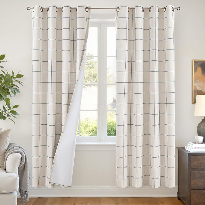 Navy Blue Linen Blackout Curtains by Lajode