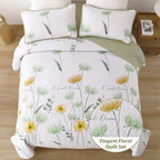 Dinjoy King Quilt Set, 3 Pieces Boho Floral Bedspreads, Fall Flower Bedding | - Image 2