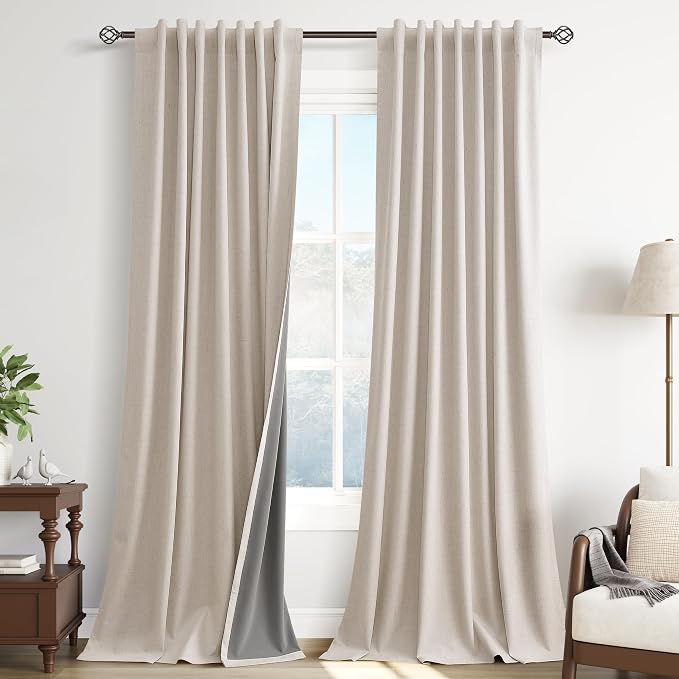 Linen 100% Blackout Curtains 84 Inch Length 2 Panels by Guken