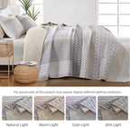 WONGS BEDDING Beige Quilt King Size, 3 Pieces Boho Stripe Bedspread | Patchwork - Image 6