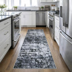 3x10 Washable Runner Rug：Modern Abstract Kitchen Carpet Black | by FXRHLP