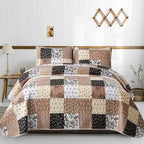 Mybedsoul Brown Quilt Set Full Size, 3 Pieces Plaid Floral Bedspread Set by Mybedsoul