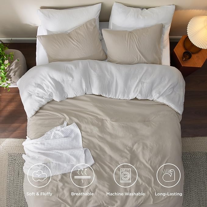 Bedsure Queen Comforter Set, Khaki Beige Soft Prewashed Bedding - Image 5
