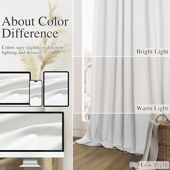White 100% Blackout Linen Curtains 52 Inch Wide by 104 Inch - Image 7