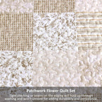 Mybedsoul Beige Boho Quilt Set Full Size, 3 Pieces Plaid Floral Bedspread Set - Image 6