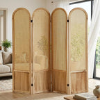 4 Panel Rattan Room Divider Screen, Boho Folding Privacy Screen | Decorative - Image 9