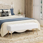 Furnimart Upholstered Tufted White Bench Ottoman - Image 9