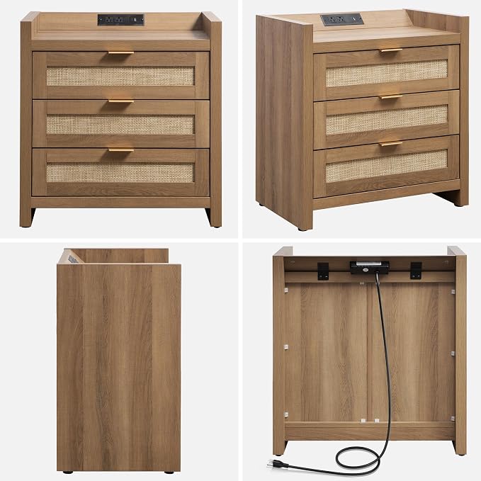 SICOTAS Rattan Nightstand for Bedroom, Bedside Table - Image 8