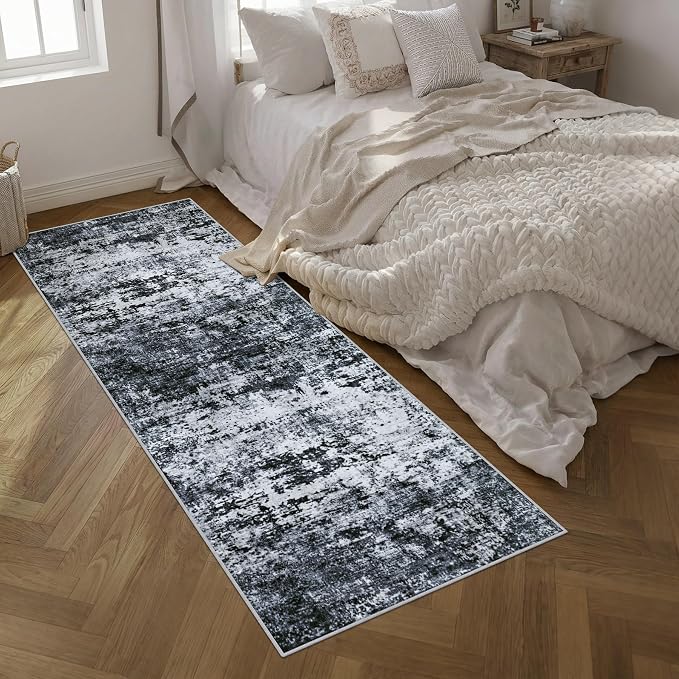 3x10 Washable Runner Rug：Modern Abstract Kitchen Carpet Black | - Image 2