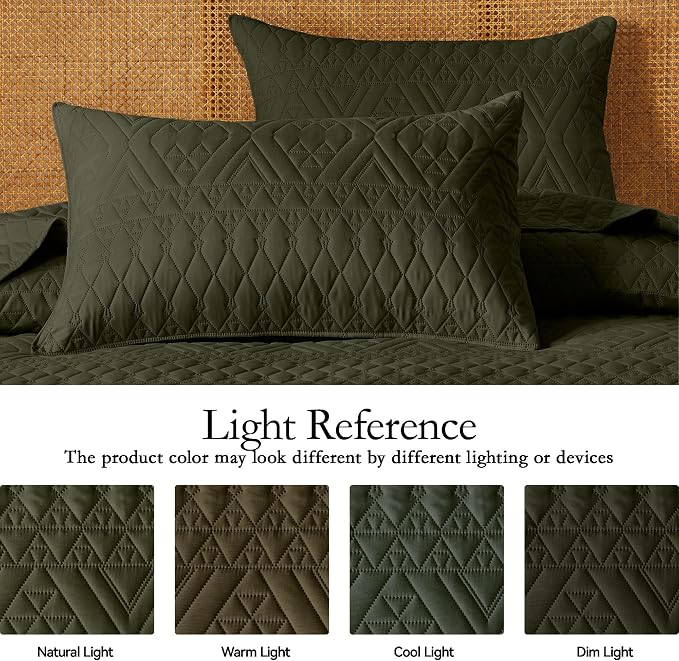 akkialla Full/Queen Size Quilt Bedding Set, Olive Green Lightweight Microfiber - Image 4