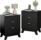 Night Stand Set 2, Bedside Table & End Table, Mid Century Modern Fluted Wood - Image 3