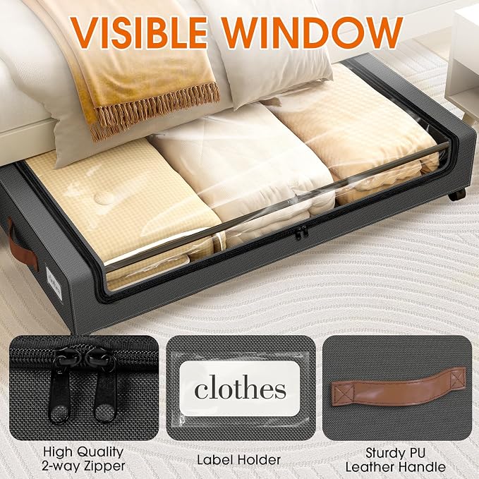 Under Bed Storage with Wheels 1Pack Storage Containers with Clear Window | - Image 3