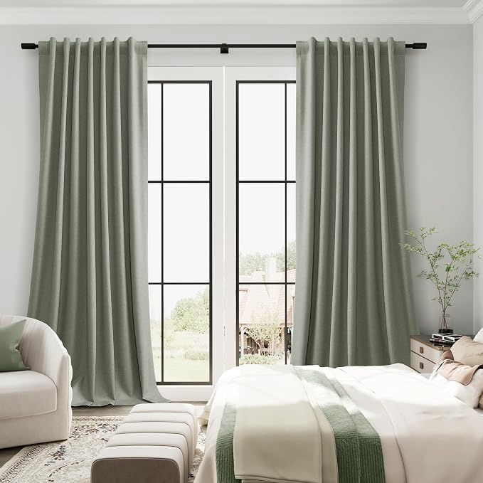 Sage Green Linen 100% Blackout Curtains - Image 7
