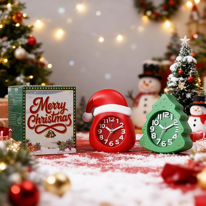 AYRELY® Christmas Alarm Clock Gift Set, 2 Silent Analog Clocks | Santa Hat & - Image 4