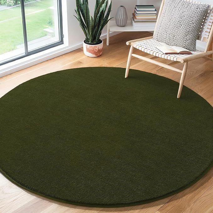 Olive Green Round Area Rugs 4ft Circle Rugs - Image 2