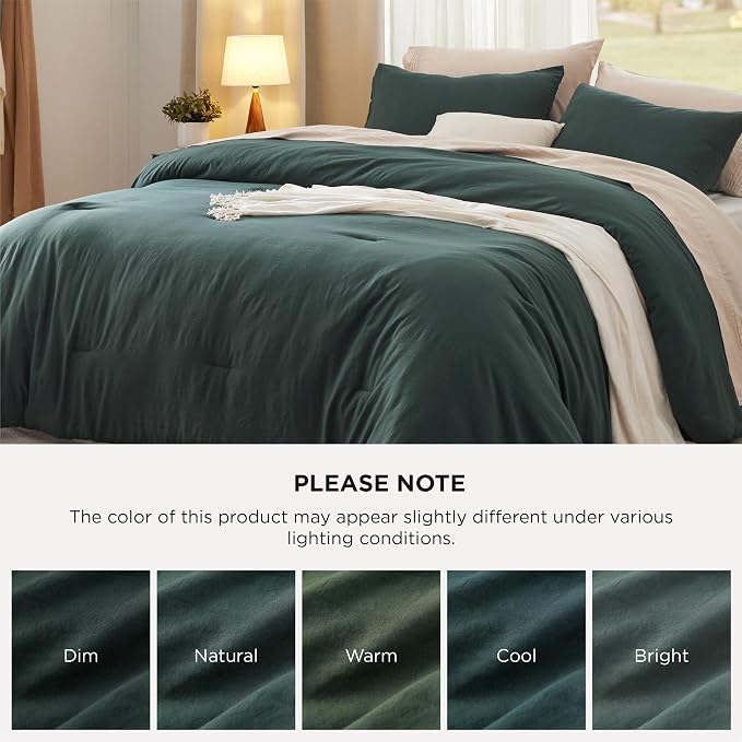 Bedsure Oversized King Comforter Set, Forest Green Soft Prewashed Bedding - Image 7