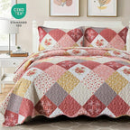 Dinjoy Boho Quilt Set King Size, Patchwork Floral Bedspreads, Romantic Red | - Image 6