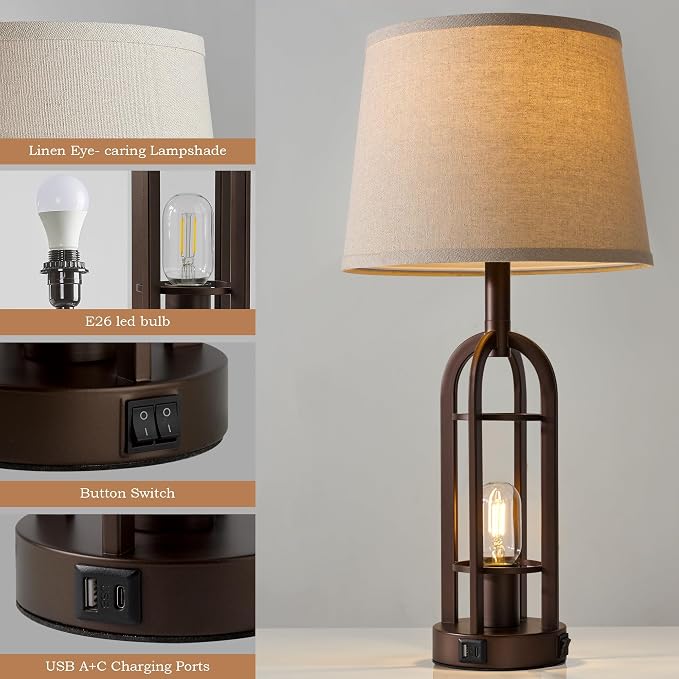 SRJJA Table Lamps for Living Room End Table Set of 2 - Image 5