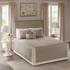 Madison Park Cotton Traditional Diamond Quilted Khaki Queen Quilt Set, Machine by MADISONPARK