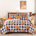 Anibedding Fall Patchwork Quilt Queen Size, Soft Pumpkins Maple Leaves Themed by Anibedding