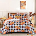 Anibedding Fall Patchwork Quilt Queen Size, Soft Pumpkins Maple Leaves Themed by Anibedding