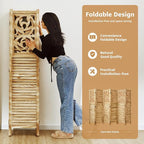 Svimi Folding Room Divider, 5.6Ft 6 Panels Wood Carved Privacy Screens - Image 4