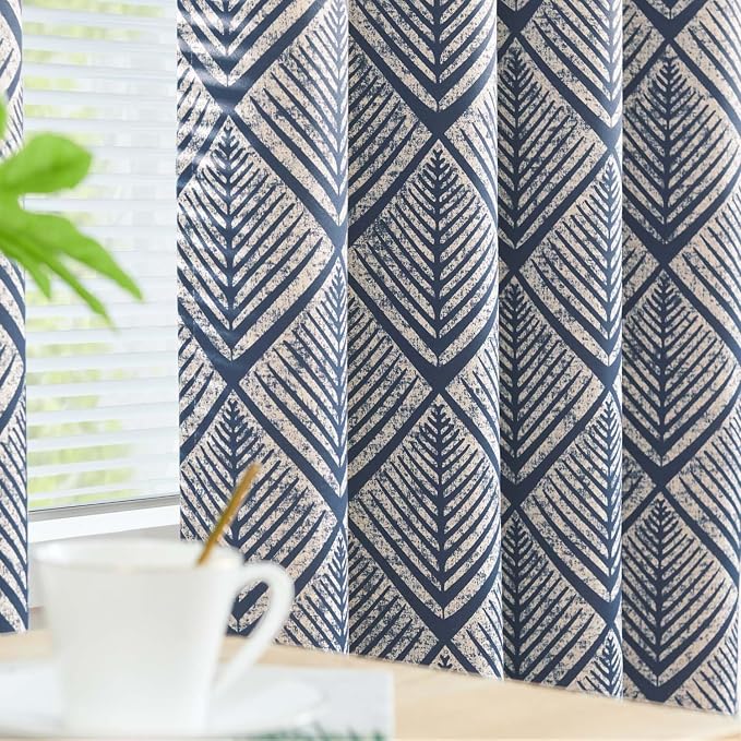 jinchan Blue Blackout Curtains Geometric Patterns Grommet 96 inch 2 Panels | - Image 3