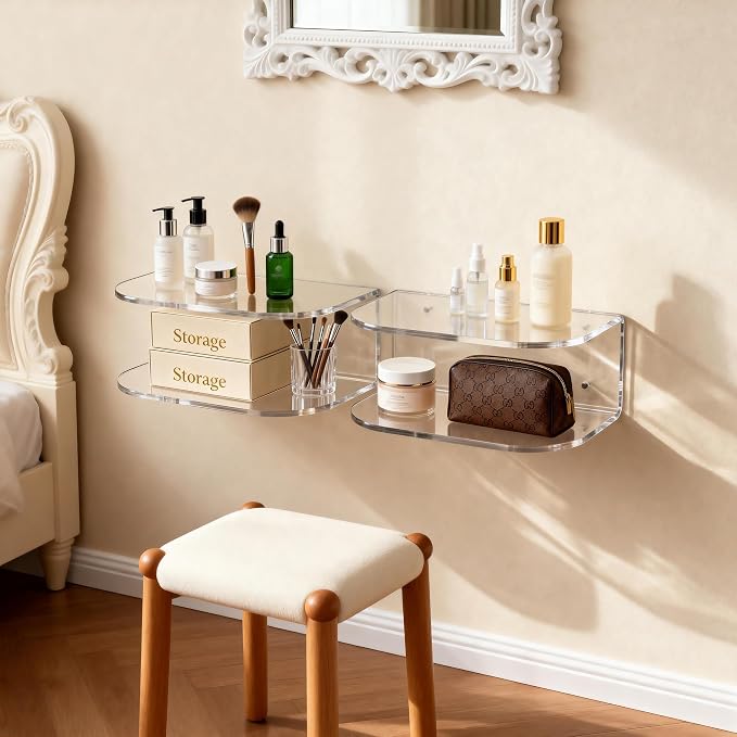 Acrylic Floating Nightstand, Wall Mounted Bedside Table Shelf - Image 6