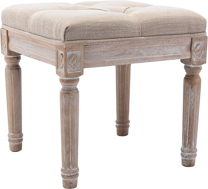 chairus Square Foot Stool with Button Tufted Seat, Small Fabric Upholstered by CHAIRUS