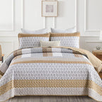 WONGS BEDDING Brown King Quilt Bedding Set, Bohemian Stripe Bedspread | - Image 2