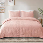 Exclusivo Mezcla Ultrasonic Full Queen Quilt Bedding Set, Blush Pink | - Image 2