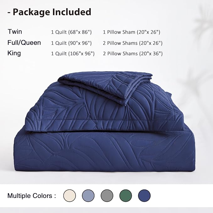EXQ Home Quilt Set Full Queen Size Navy 3 Piece, Lightweight Soft Coverlet - Image 5