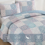 Dobuyly Quilt Set Queen Size, Light Blue/Pink Patchwork Bedspread 3 Pieces - Image 5