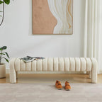 63" Upholstered Bed Bench, Linen Beige | Channel Tufted, Entryway Accent Window - Image 6