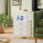 White Nightstand with Charging Station, 3 Drawers Bedside Table | 28.3 Inch - Image 4