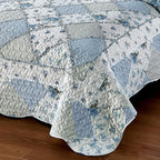 Oversized King Quilt Set Blue Floral Patchwork Alaska King Bedspreads Set | - Image 5