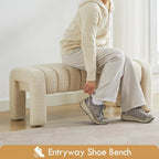 43" End of Bed Bench, Linen Beige | Channel Tufted Upholstered, Entryway Bench - Image 7