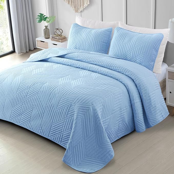 Exclusivo Mezcla Ultrasonic King Quilt Bedding Set, Light Blue | Lightweight by ExclusivoMezcla