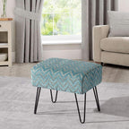 Home Soft Things Blue Jacquard Chenille Ottoman, Arusha - Image 4