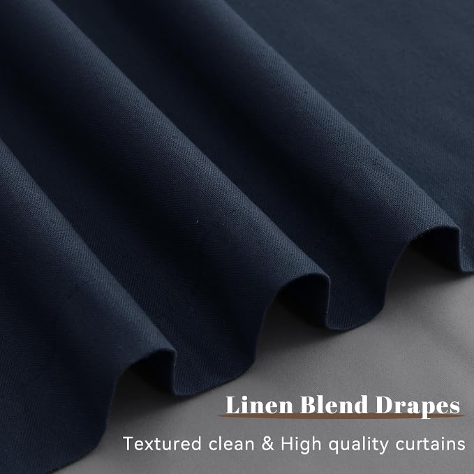 Navy Blue 100% Blackout Linen Curtains - Image 8
