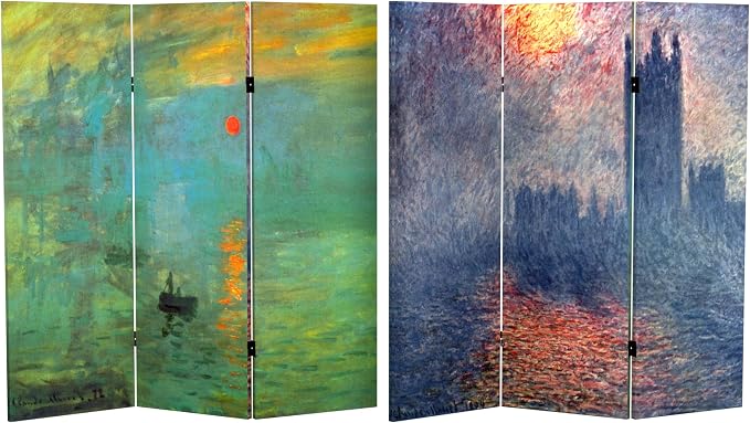 Red Lantern Double Sided Works of Monet Canvas Folding Screen by RedLantern