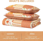 Mybedsoul Orange Boho Quilt Set Queen Size, 3 Pieces Plaid Floral Bedspread - Image 7