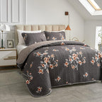 Flysheep 2 Pieces Quilt Set Twin Size, Dark Gray Floral Reversible Bedspread - Image 2