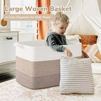 Goodpick 105L Extra Large Woven Rope Blanket Basket, Light Brown | 25'' x 16'' - Image 2