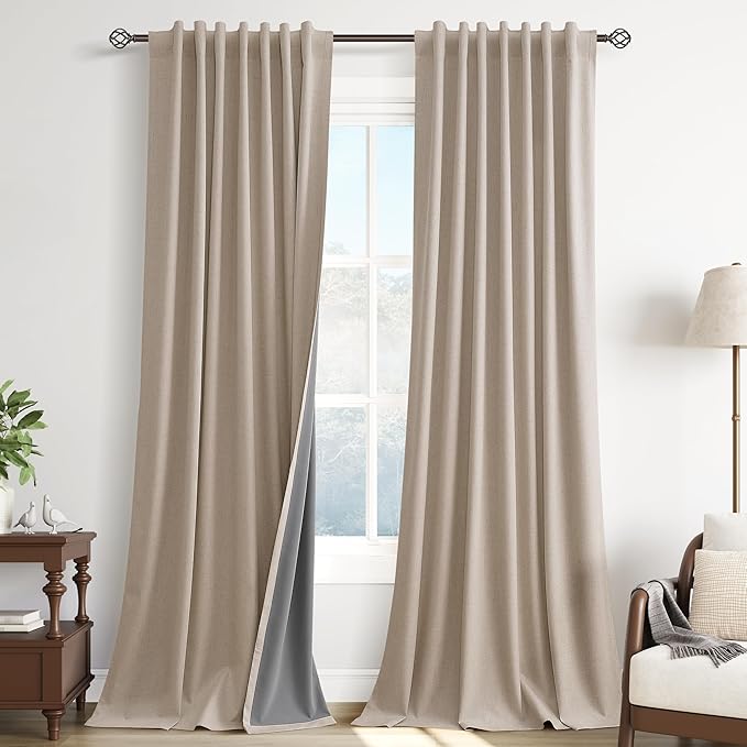 100% Blackout Linen Curtains 90 Inches Long by Guken