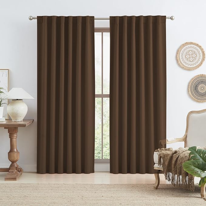 Brown Linen Blackout Curtains 84 Inch Long by KEQIAOSUOCAI