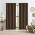 Brown Linen Blackout Thick Curtains 96 Inch Long by KEQIAOSUOCAI
